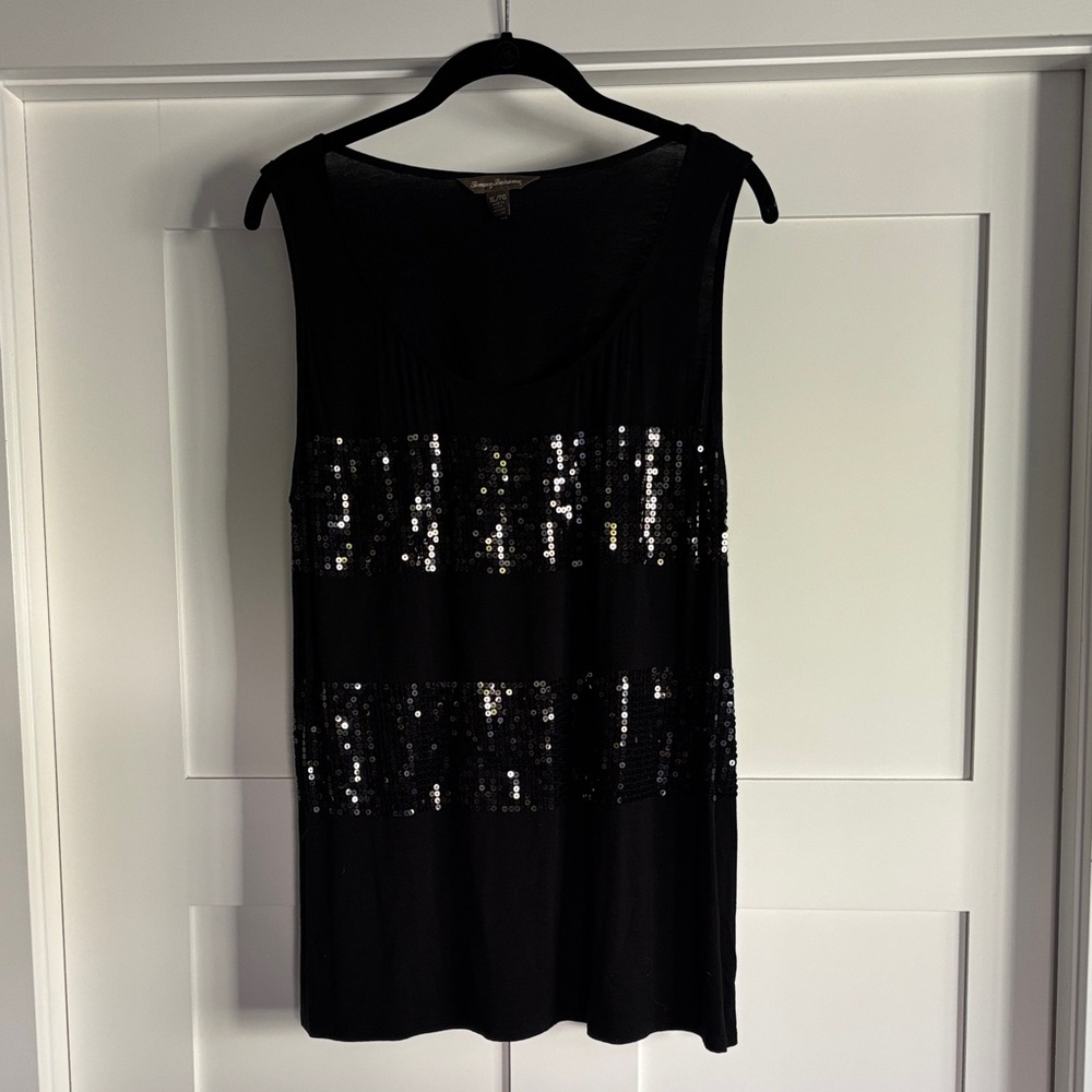 Tommy Bahama Black Sequin Striped Tank Top